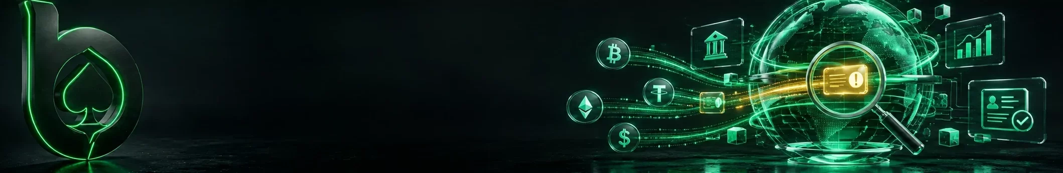 BCPoker AML monitoring with transaction flows, financial network and magnifying glass