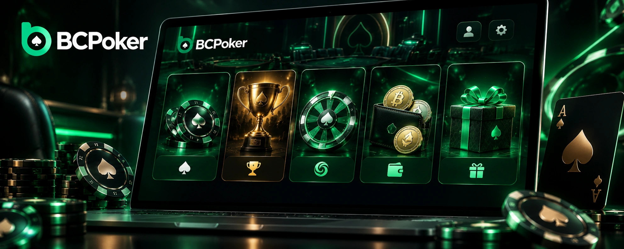 BCPoker lobby with Cash Game, Tourney, Spin and Go, Balance and Promotions sections